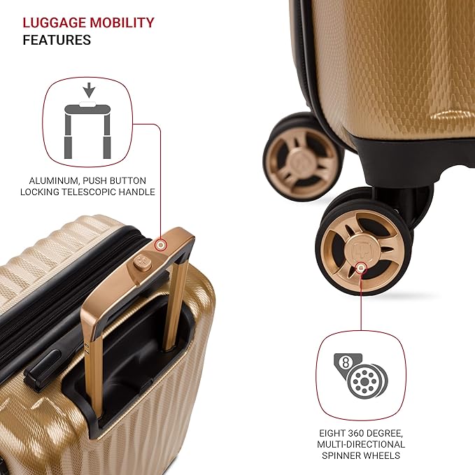 SwissGear 7272 Energie Expandable Hardside Luggage with Spinner Wheels and TSA Lock, Gold, 3-Piece Set (19/24/27)