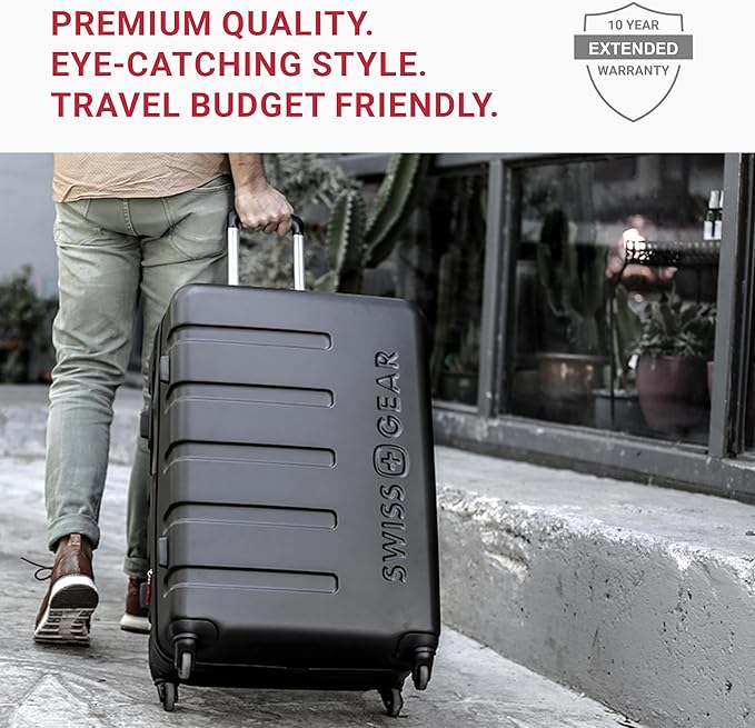 SwissGear 7366 Hardside Expandable Luggage with Spinner Wheels, Coral Almond, Checked-Large 27-Inch