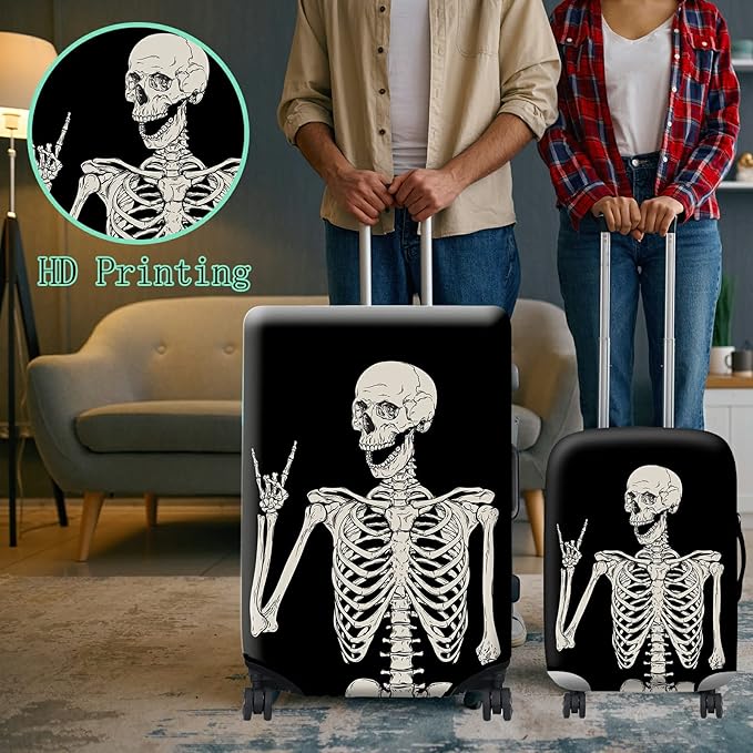 Luggage Cover Suitcase Protector Plus 1 Luggage Tag, Rock Skull Travel Suitcase Cover Suitable for 22-24 inch Luggage (M) with Concealed Zipper Washable Elastic Cloth Dustproof Anti-Scratch