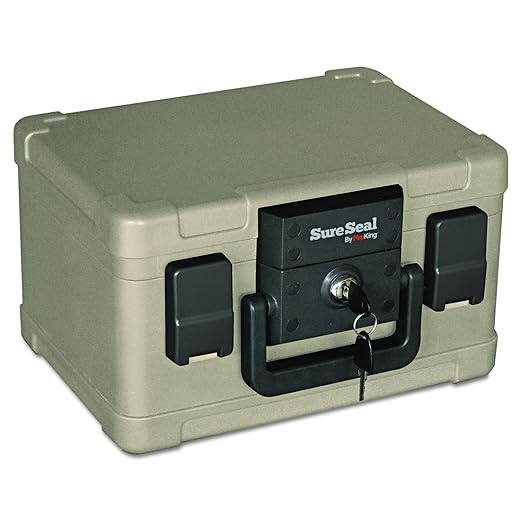 FireKing SureSeal Fire Safe with Key Lock, 1 Half Hour Fire Rated, UL Rated & 100 Hour Water Resistant Home Safe, Portable Home Safes, Taupe