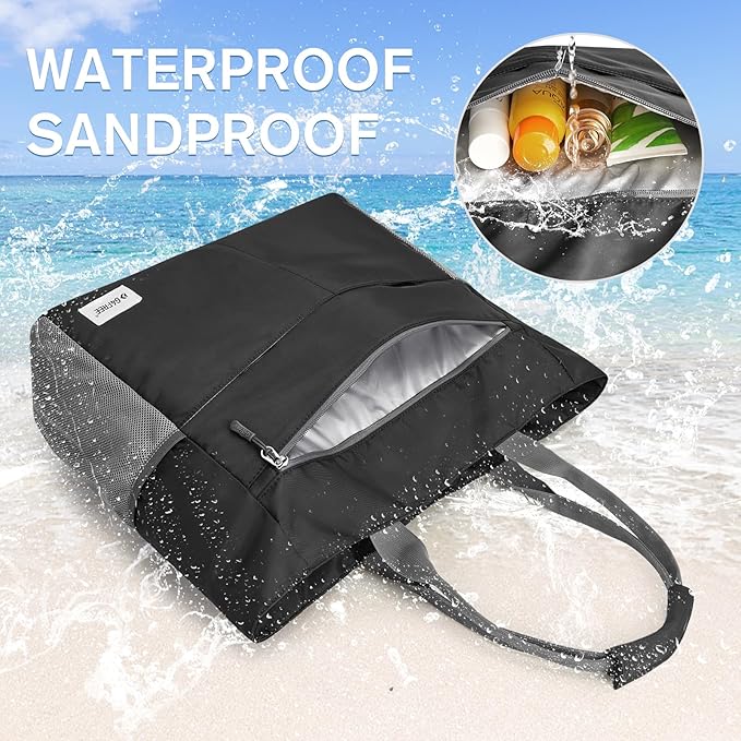G4Free Beach Bag, Waterproof Sandproof Beach Tote Bag, Large Capacity Foldable for Women