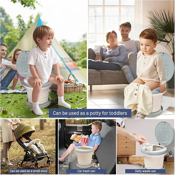Travel Potty for Toddler, Portable and Foldable Toilet, Apply to Seat Emergency Toilet for Car, Camping, Outdoor, Indoor (grey, large)