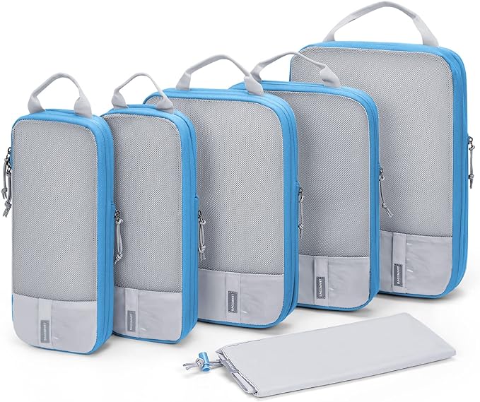 BAGSMART 6 Set Compression Packing Cubes - Lightweight Travel Essentials, Durable Luggage Organizer