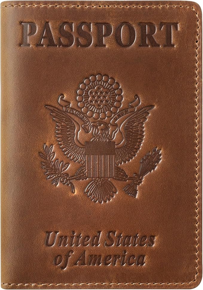 Jack&Chris Leather Passport Holder, Passport Travel Wallet Cover Case for Men Women, Leather Travel Documents Organizer Protector, JC105-Brown