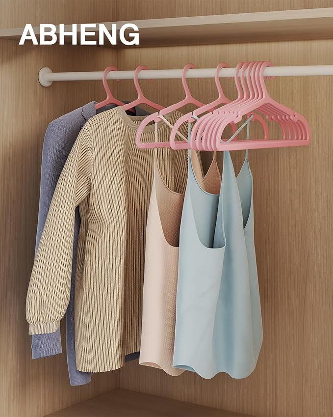50 Pack Clothes Hangers, Non Slip Plastic Coat Hangers, Space Saving Hangers, Heavy Duty, Hanging Dry Wet Clothes, 16.4" x 8.3", Light Pink, UAPY0550P
