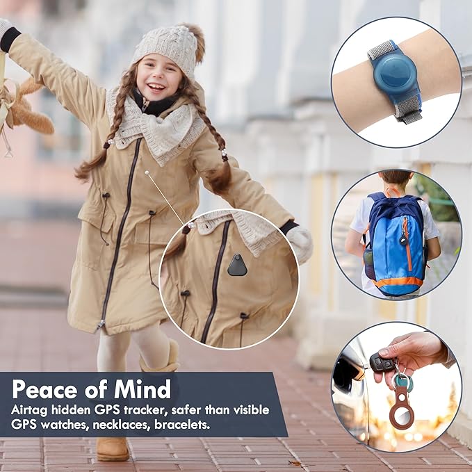Airtag Holder for Kids Hidden 4 Pack Upgraded GPS Tracker Case, Anti-Removal Airtag Hard Case with Safety Pins, Avoid Airtag Loss, Suitable for Children, Elderly, Pets, Backpack, Luggage