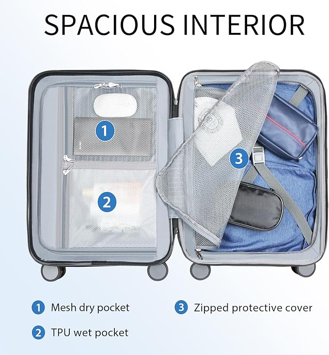 KROSER Hardside Expandable Carry On Luggage with Spinner Wheels & Built-in TSA Lock, Durable Suitcase Rolling Luggage with USB Port, Carry-On 20-Inch, Lake Blue