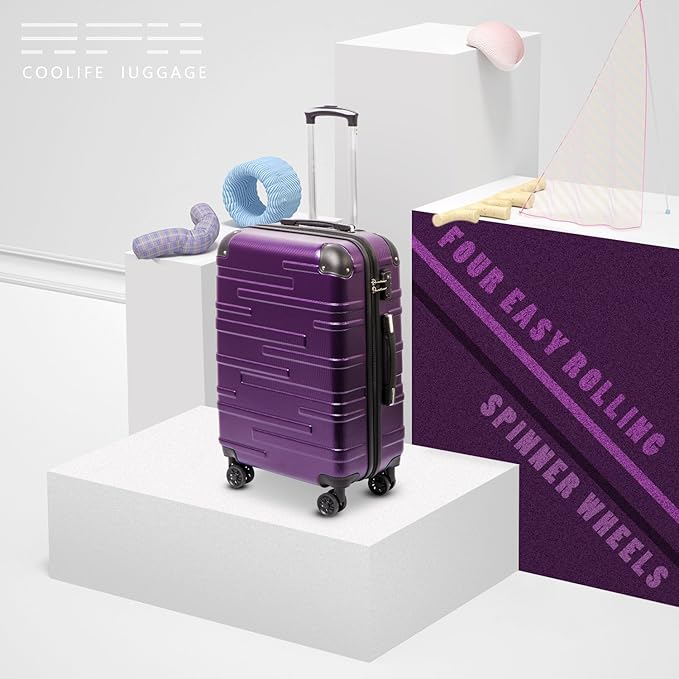 Coolife Luggage Suitcase Carry-on Hardside Travel Luggage TSA Lock Spinner Telescopic Handle
