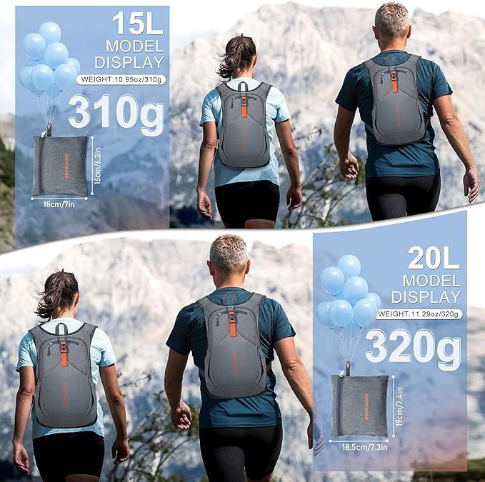 20L Small Hiking Backpack for Men Women Foldable Packable Back Pack Ultralight Hiking Daypack for Travel Camping Outdoor, Gray