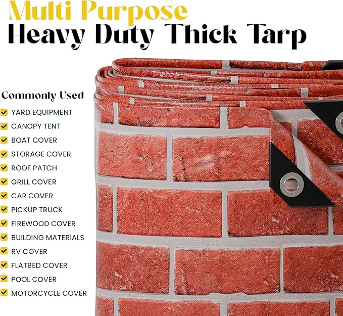 Core Tarps Extreme Heavy Duty 20 Mil Tarp Cover, Waterproof, UV Resistant, Rip and Tear Proof, Poly Tarpaulin with Reinforced Edges for Roof, Camping, Patio, Pool, Boat (Bricks/Black 40′ X 60′)