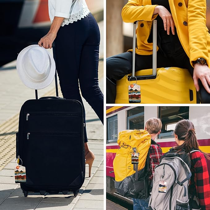 2 Pack Golden Mountains Luggage Tag for Suitcases Colorful Mountains PU Leather Bag Travel Suitcase ID Identifier Baggage Tags for Women Men Travel