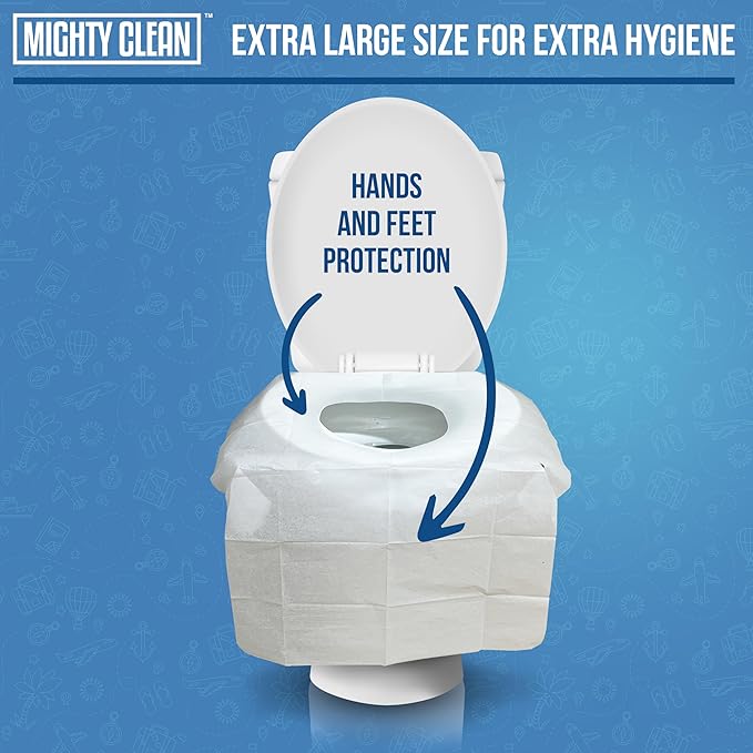 Toilet Seat Covers Flushable - Upgraded XL Size| Biodegradable Paper Covers for Adults, Kids, Toddlers | Travel Essentials for Public Restroom, Airplane, Camping (50 Pack)