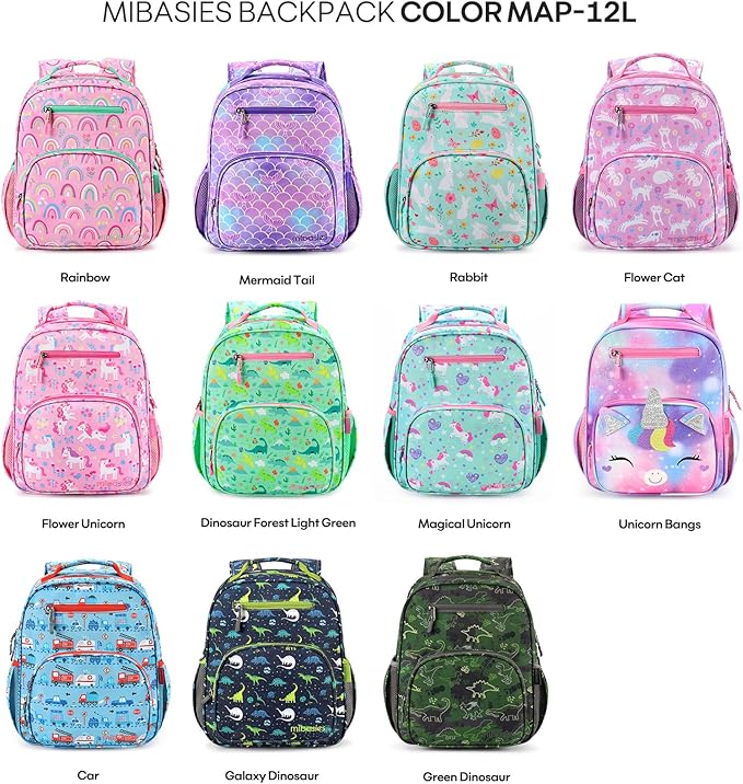 mibasies Boys Backpack 5-8: Lightweight Kids Backpacks Boys - Boy Bookbag for Elementary School - Green Dinosaur