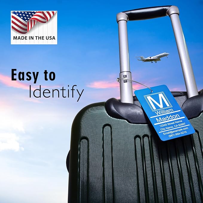 Luggage Tags for Suitcase - Green Personalized Engraved Metal Tag for Cruise Travel - Custom Name Tags Suitable for Bags and Backpacks No Underline (2x3.5 inch)
