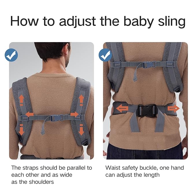 Baby Carrier Newborn to Toddler,Newborn Carrier(7-25lbs) with Head Support, Cozy Baby Wrap Carrier, with Hook&Loop for Easily Adjustable, Soft Fabric (Breathable Black) (All-Gray)