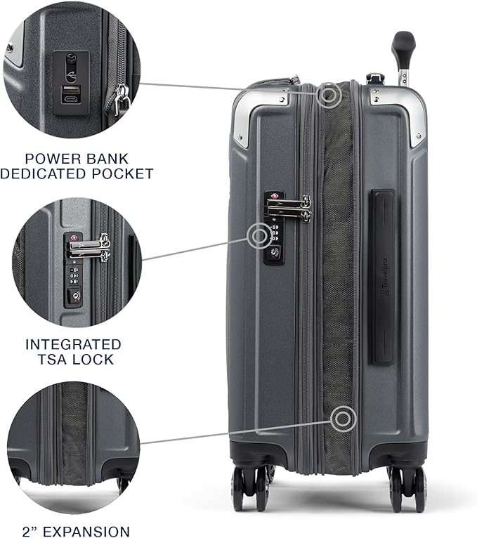 Travelpro Platinum Elite Hardside Expandable Carry on Luggage, 8 Wheel Spinner, TSA Lock, Hard Shell Polycarbonate Suitcase, Vintage Grey, Carry on Laptop Pocket 21-Inch