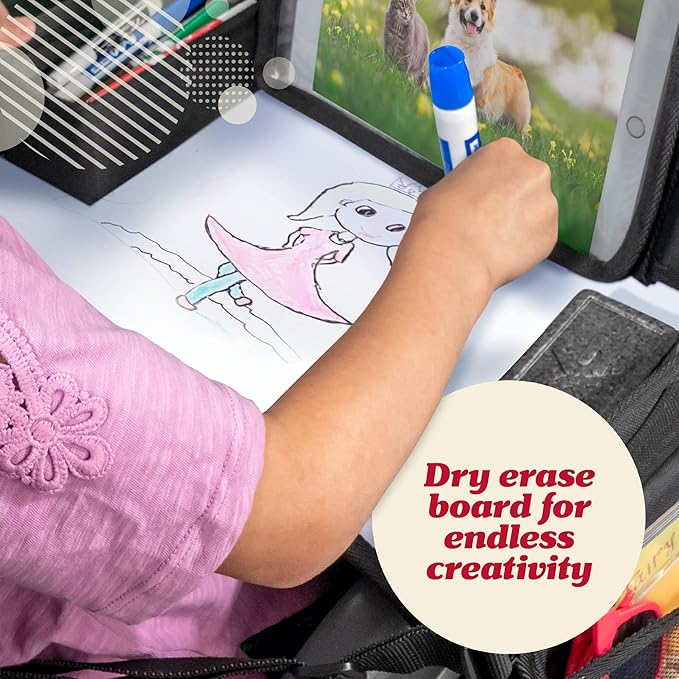 Lusso Gear Kids Travel Tray for Car - Road Trip Essentials for Kids - Car Seat Tray for Toddlers & Kids - for Airplane, Kids Travel Desk, Road Trip Activities (Floral)