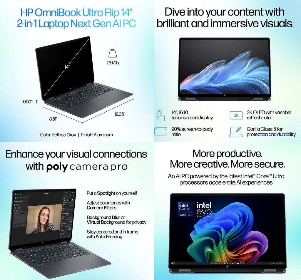 HP Omnibook Ultra Flip 2-in-1 Laptop 14" Touch OLED 3K, Ultra 7, 32GB/1TB