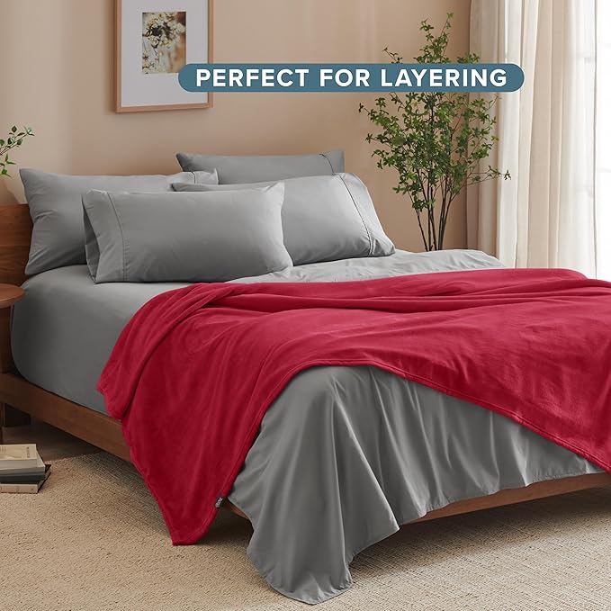 Bare Home Fleece Blanket - Throw/Travel - Ultra-Soft Lightweight for Bed, Sofa, and Couch - Luxury Microplush - Cozy Warm Blanket (Throw/Travel, Red)