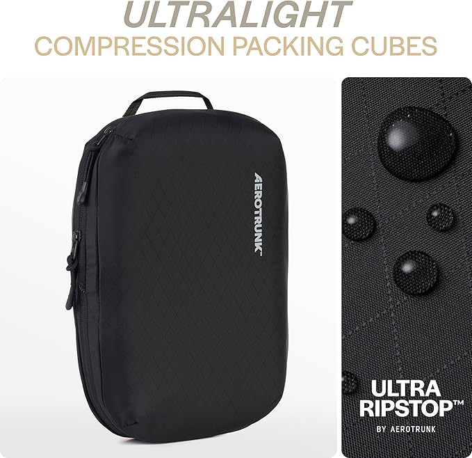 Aerotrunk Ultralight Compression Packing Cubes - Lightweight Travel Organizers for Suitcases and Luggage (3-Pack, Black)