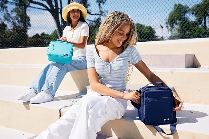 PackIt Freezable Classic Lunch Box, Retro Wave, Built with ECOFREEZE Technology, Fully Freezable, Collapsible, Reusable, With Zip Front Pocket and Buckle Handle, Designed for Fresh Lunch On the Go