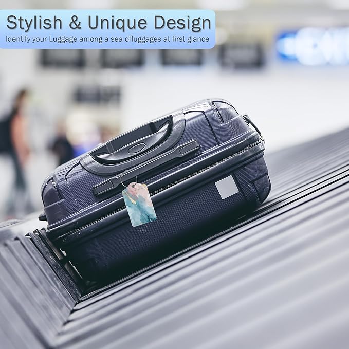 Luggage Tags for Suitcase,Abstract Colorful Marble Texture Luggage Tags of Set 2 Leather Identifiers Privacy Cover with Stainless Steel Loop for Women Men Travel Bag Suitcase