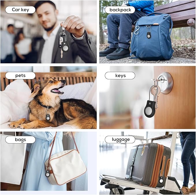 Air tag Holder,(4 Pack) Air tag Keychain with Secure Lock,Air Tags Case with Wire Cable for Apple Airtag,Anti-Lost Protective Case with Keyring for Luggage, Key, Pet, Bag, Black