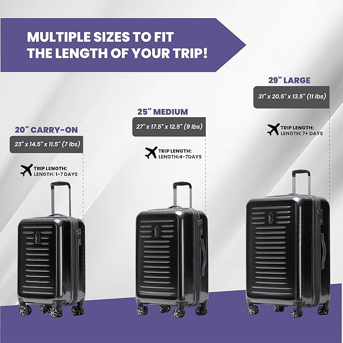 Spyder Rails 29 Inch Expandable Hardside Upright Suitcase with 360° Spinner Wheels, TSA Approved Lock, Black