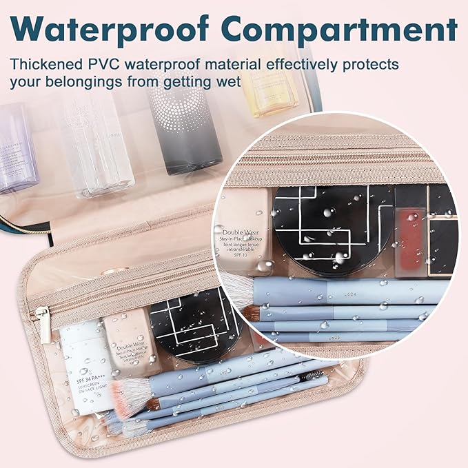 Wedama Toiletry Bag for Women, Medium Cosmetic Travel Bag, Hanging Toiletry Bag for Bathroom, Thickened PVC Waterproof Makeup Bag, Toiletries Bag for Travel Business Trips and Camping, Dark Blue