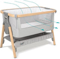 CoZee® 2-in-1 Baby Bassinet & Bedside Sleeper - Fast-Folding Bedside Bassinet, Baby Crib with 6 Mattress Heights & Breathable Mesh Window, Mattress Included, 0-6 Months (Silver & Oak)