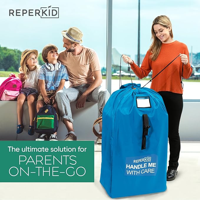 reperkid Large Stroller Bag for Airplane Travel, Blue, 47" H x 24" W x 15" D, Fits Most Large, Single, Double, Jogging Strollers – Premium Waterproof Cover, Adjustable Shoulder Straps