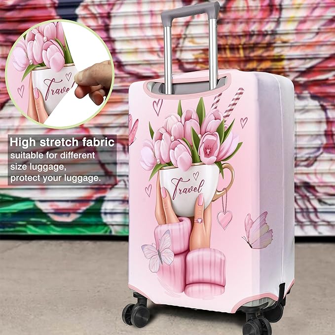 Travel Luggage Cover Suitcase Protector Fits 18-32 Inch Wheel Covers PatternedTravel Related Items Flower Luggage Protector Elastic M