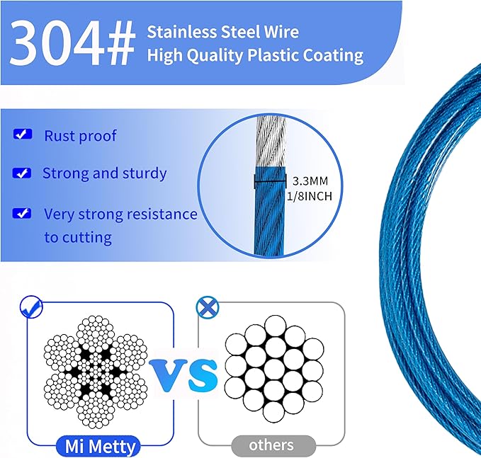 3.3mm (1/8 Inch) Outdoor Travel Stainless Steel Security Cable-4ft Luggage Lock Safety Wire Flexible Steel Wire Rope with Double Loop Safety for Luggage, Bike, Lock(Black+Blue, 4ft-(2Pack)