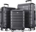 SHOWKOO Luggage Sets Expandable PC+ABS Durable Suitcase Double Wheels TSA Lock Gray