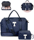 Gifts for 9 10 11 12 13 14 15 16 17 Year Old Girls-Duffle Bag with Shoe Compartment, Personalized Weekender Bag, Travel Bag with Makeup Bag，Birthday Gifts for Women Friendship (Letter T)