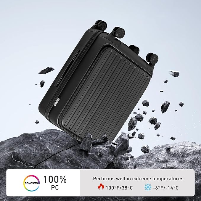 KYME 22-Inch Hardside Suitcase - Small Luggage, 100% PC Hard Shell with Laptop Compartment, TSA Lock, Double Wheels for Men & Women, Black