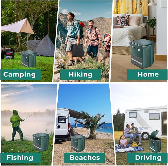 2025 Upgraded 16.5'' XL Portable Toilet for Adults,Tall Camping Toilet with Lid and Convenient Carry Bag, Portable Potty for Camping, Hiking, Car Travel,Truck, RV, Boating, Road Trips, Beach (Green)