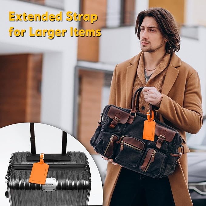 Travelambo Luggage Tags for Suitcases Faux Leather Privacy Protection 20 Pack Bag Tags Travel Accessories Essential, Hot Orange
