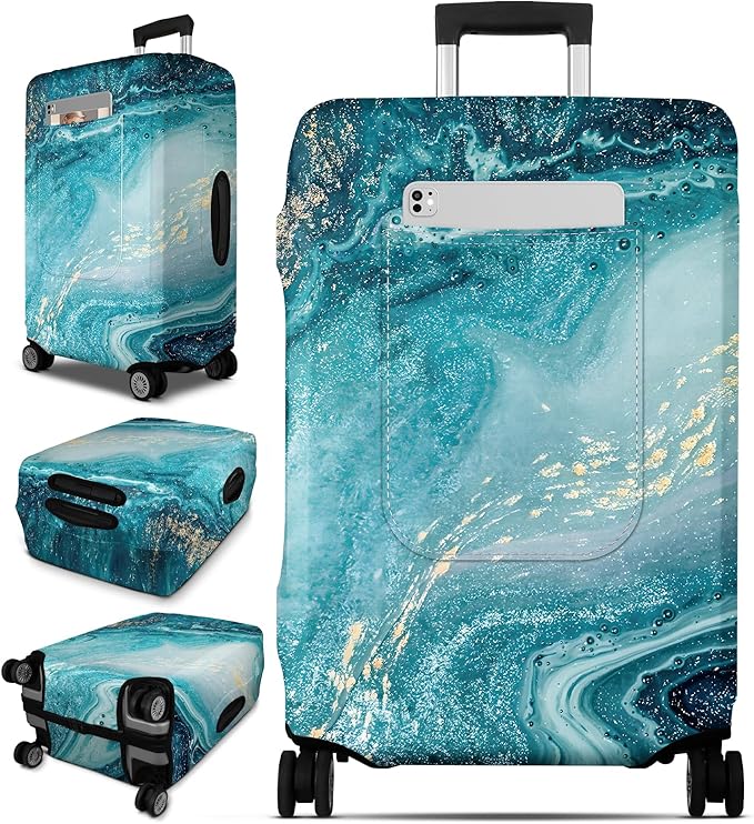 Slohif Luggage Cover for Suitcase Tsa Approved Protector - Luggage Sleeve Large Suit Case Cover Travel Stretch Baggage Case Protective Washable Fit 18-20 Inch Sea Wave XS