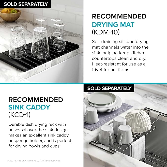 KRAUS Kore 33-Inch Undermount Workstation 16 Gauge Double Bowl Stainless Steel Kitchen Sink with Accessories, KWU112-33