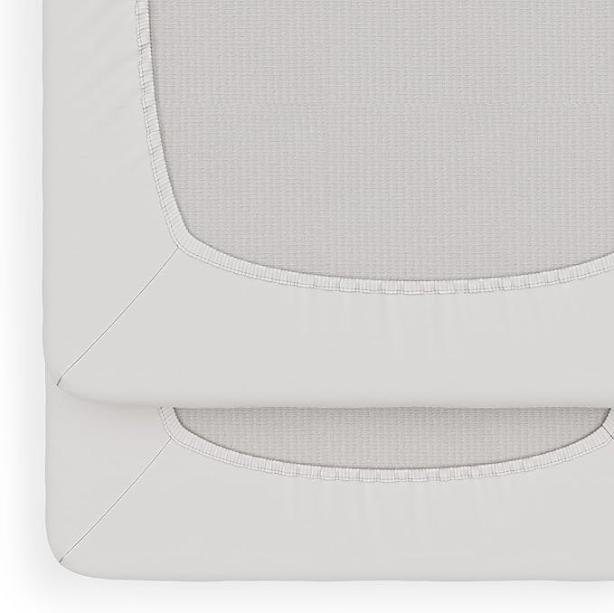 Foundations Boutique Folding Hotel Crib and Sheet Bundle - Includes Wooden Mini Crib with 3" Foam Mattress (Gray) and 6-Pack White Fitted Compact Sheets