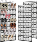 35 Pocket Over the Door Shoe Organizer,Reusable Breathable Large Mesh Bag Men's & Women's Sneaker Organizer,Shoe Organizer for Kids,Hanging Shoe Storage Hanging Bag (2PCS-White)