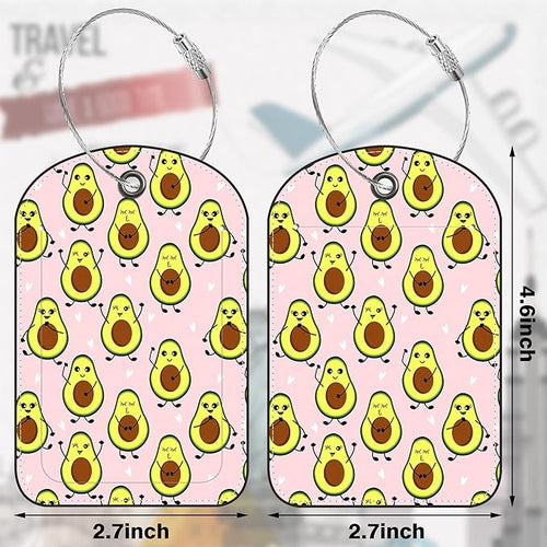2 Pack PU Luggage Tags for Suitcase, Avocado Suitcase Tag Leather ID Label Bag Tags with Privacy Cover and Metal Loop for Men Women Travel Bag
