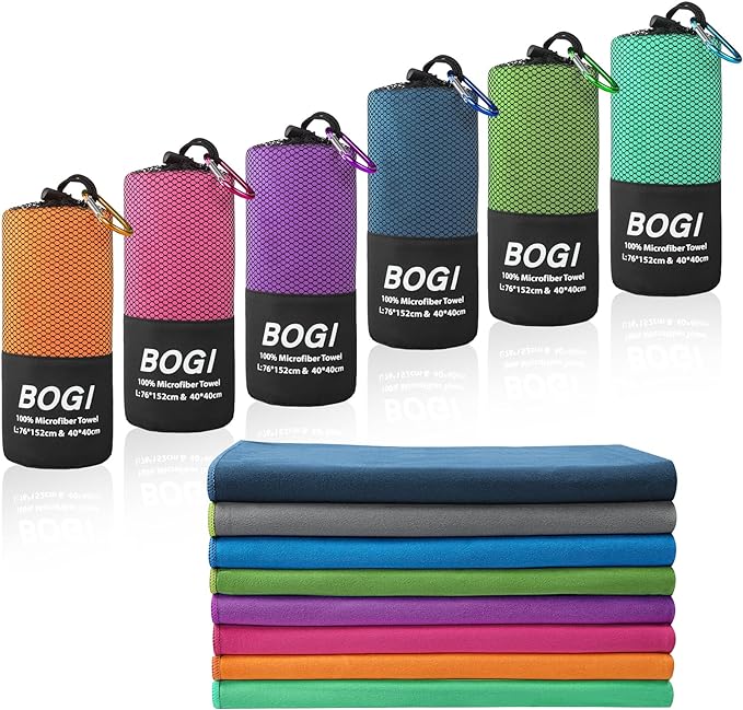 BOGI Microfiber Travel Sports Towel - Quick Dry, Soft Lightweight, Compact for Camping, Gym, Yoga, Swimming, Backpacking (XL:72''x32''+16''x16'' - Orange)