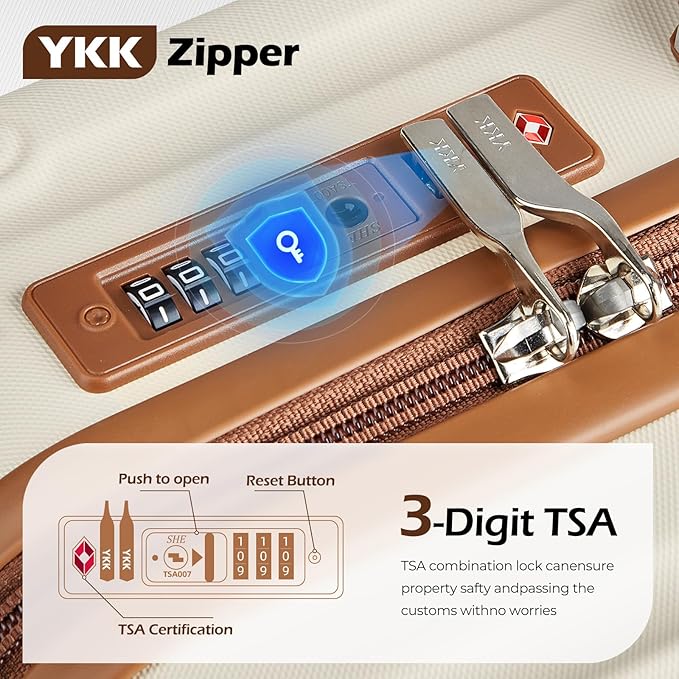 Luggage Set 3 Piece Luggage with PC+ABS Hardshell TSA Lock Spinner Wheels Carry on Lightweight Suitcase,Cup Holder,YKK Zippers (Beige, 5 piece sets(20/24/28/DB/TB))