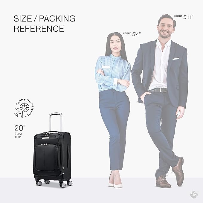 Samsonite Solyte DLX Softside Expandable Luggage with Spinner Wheels, Midnight Black, Carry-On 20-Inch