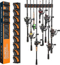 PLUSINNO V9 Vertical Fishing Rod Holders, Wall Mounted Fishing Pole Holders, Fishing Rod Rack Holds Up to 9 Rods or Combos, Fishing Rod Holders for Garage, Fits Most Rods of Diameter 3-19mm
