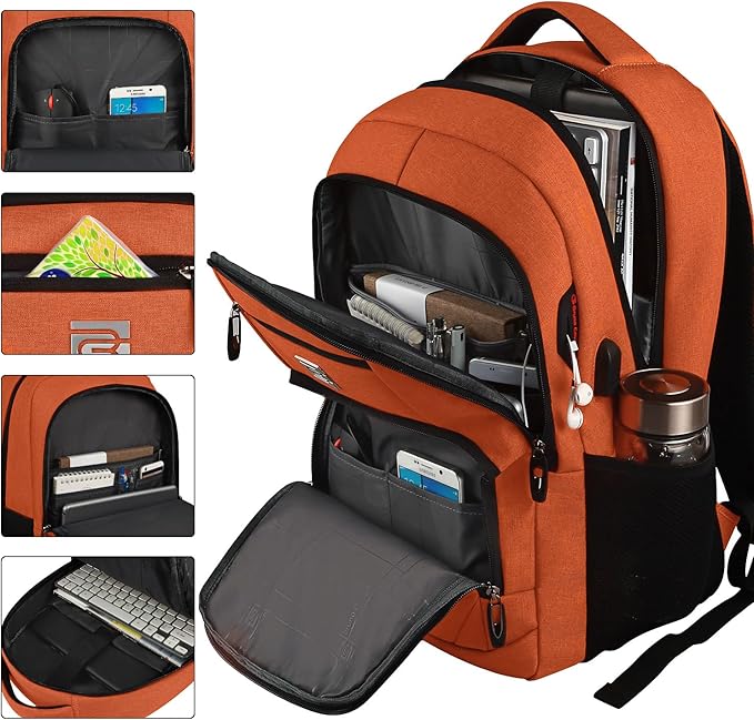 Laptop Backpack,Business Travel Anti Theft Slim Durable Laptops Backpack with USB Charging Port,Water Resistant College Computer Bag for Women & Men Fits 15.6 Inch Laptop and Notebook-Orange