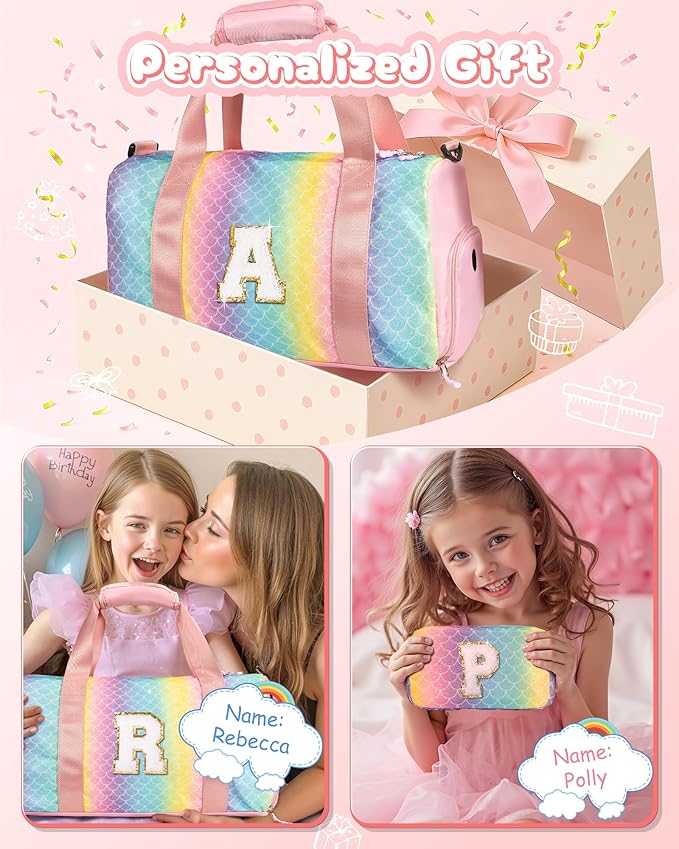 Graduation Gifts for Girls-Girl Gym Bag with Shoe Compartment, Kid Personalized Weekender Overnight Bags, Initial Travel Tote with Makeup Pouch, Gift Ideas for Niece Sister (Letter O)