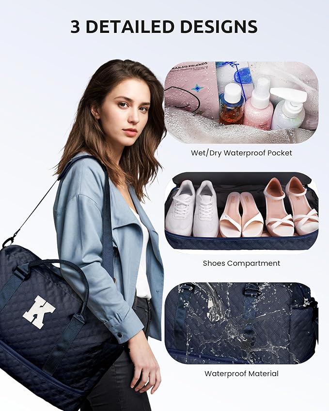 Bags for Women College Gifts-Initial Duffle Bag with Shoe Compartment, Weekender Bag, Monogram Overnight Bag, Letter Travel Bag with Makeup Bag, Bachelorette Gifts for Bride (Letter Q)